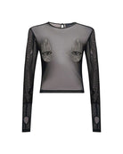 Top trasparente con dettagli gioiello ricamati T-Shirt