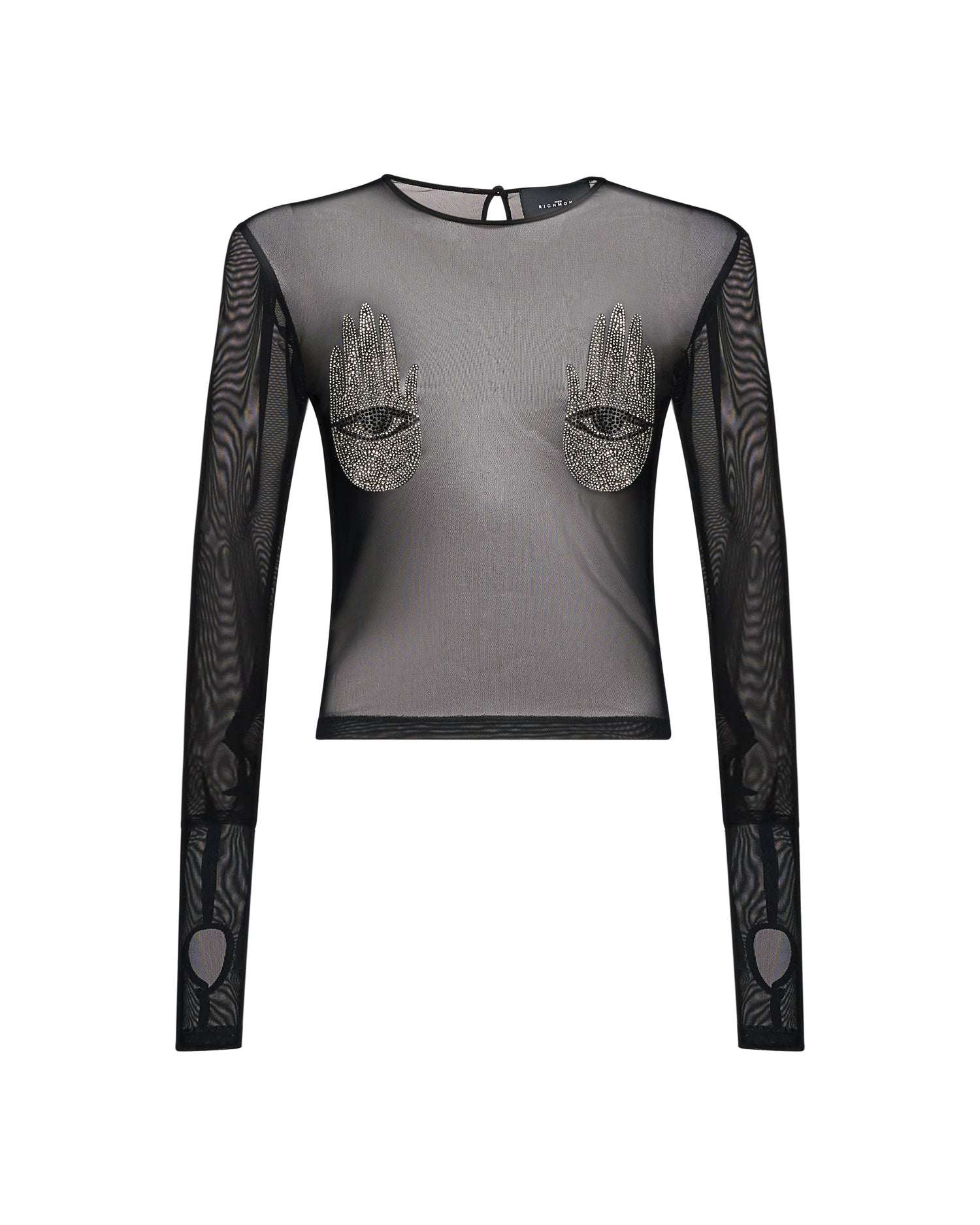 Top trasparente con dettagli gioiello ricamati T-Shirt