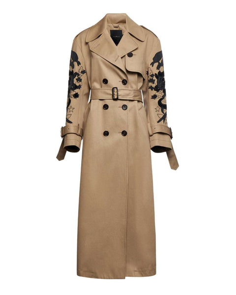 Trench coat with graphic embroidery on the sleeves – John