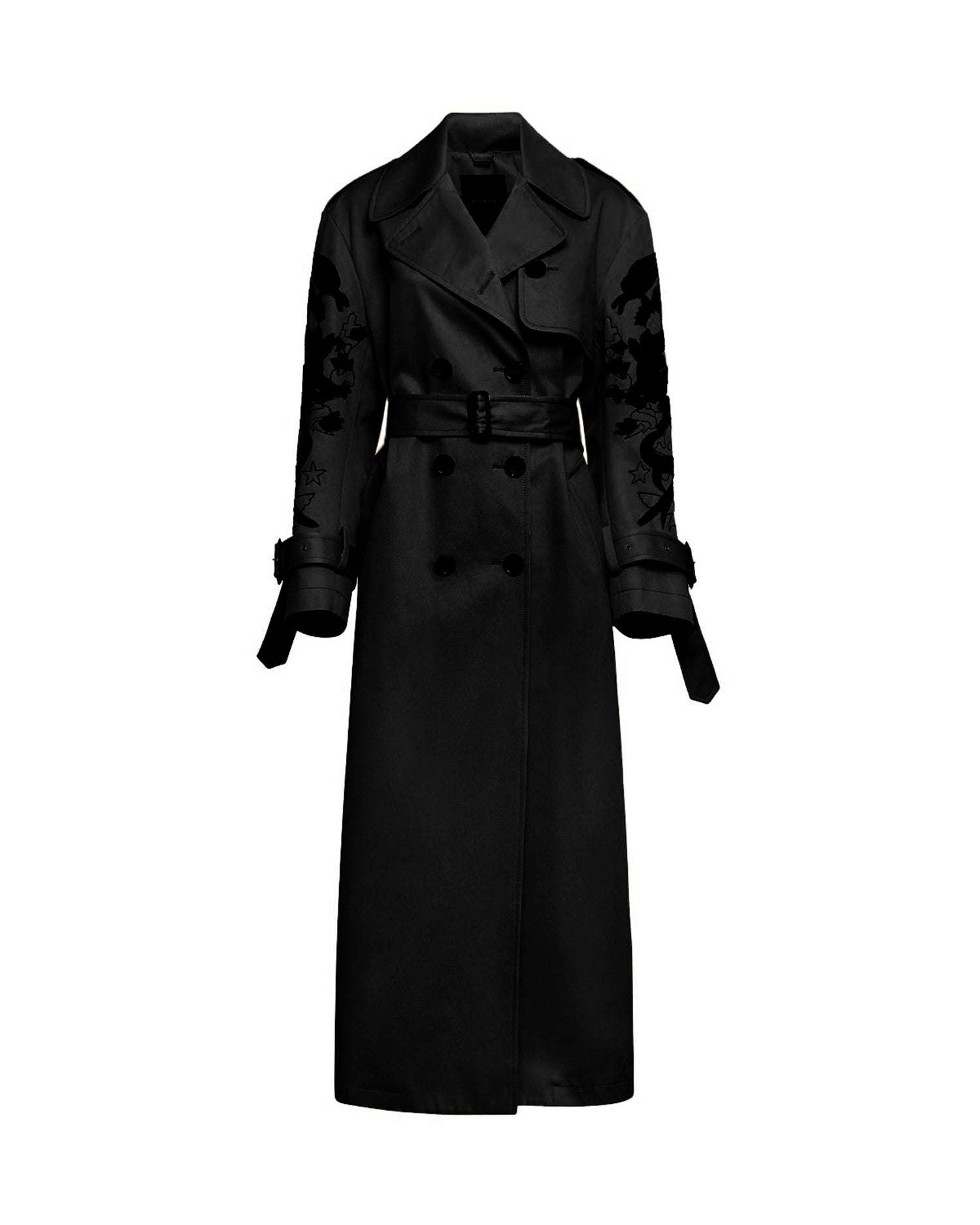 Trench con Ricamo Grafico sulle Maniche Capispalla
