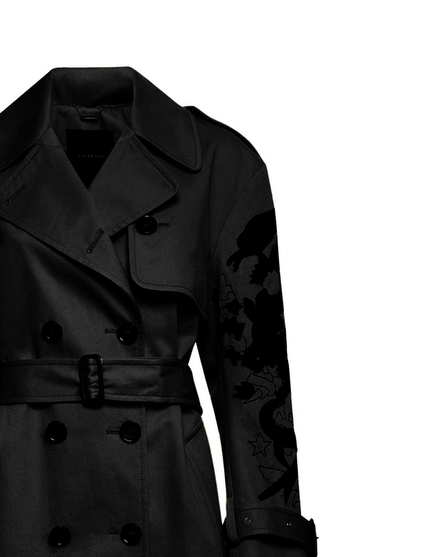Trench con Ricamo Grafico sulle Maniche Capispalla
