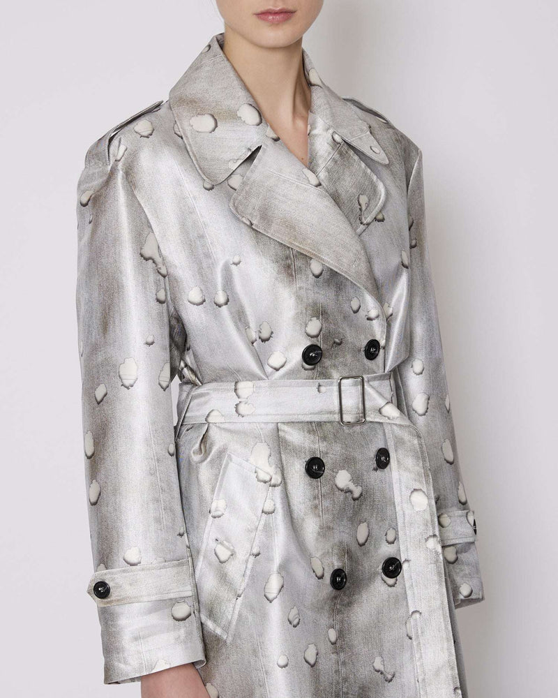 Trench coat with tone-on-tone pattern