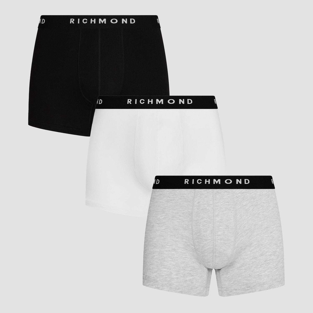 Tripack tricolor low-waisted boxer shorts in combed cotton – John Richmond