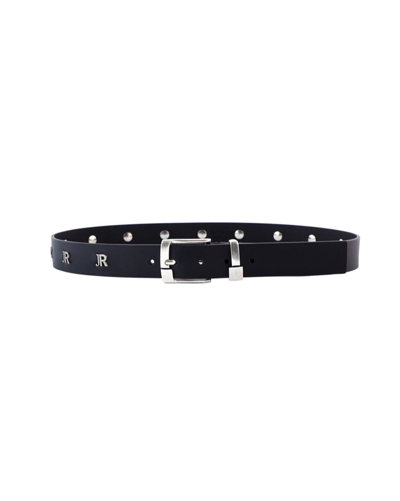 LEATHER BELT WITH METAL LOGOS
