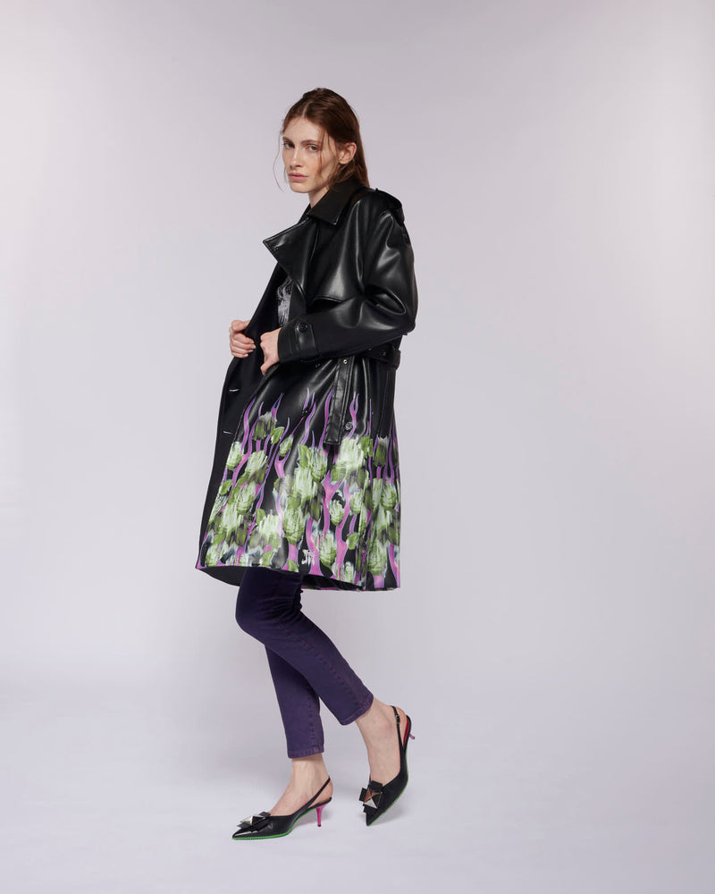 LEATHER EFFECT TRENCH COAT WITH PATTERN