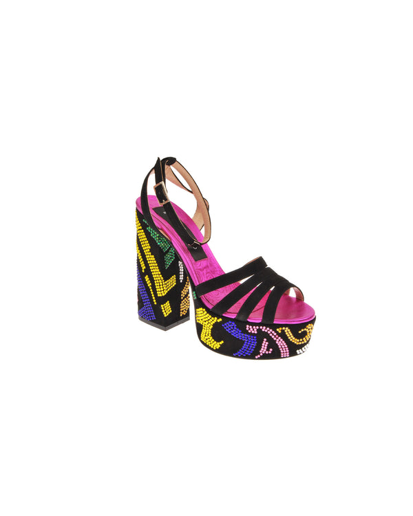 SANDALS WITH CHUNKY HEEL AND MULTICOLOURED PLATFORM