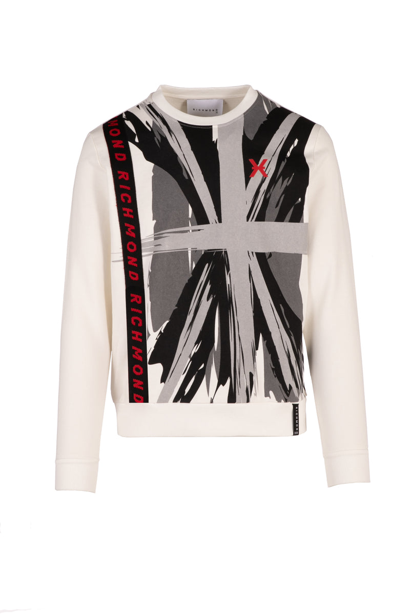 SWEATSHIRT WITH CONTRAST PRINT AND BAND ON THE FRONT
