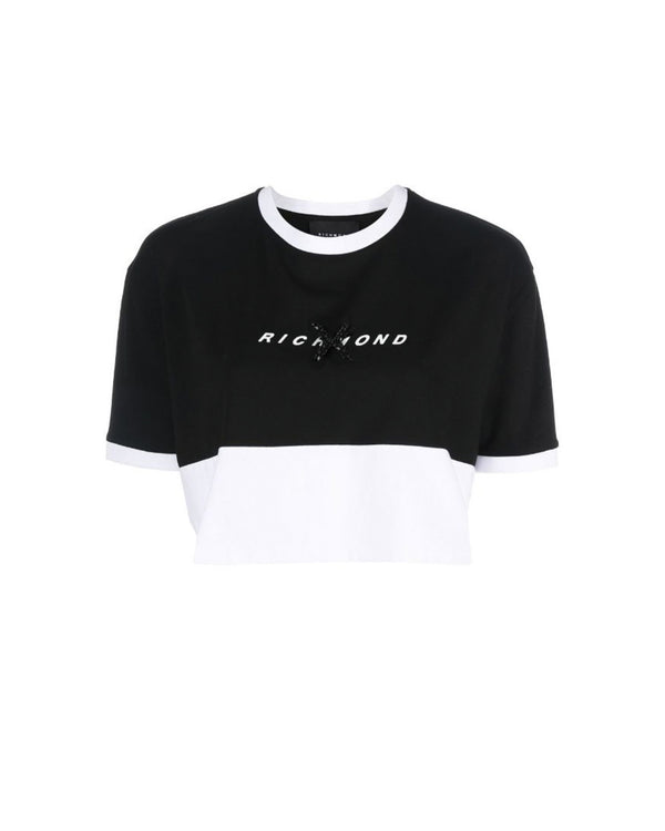 TWO-TONE T-SHIRT WITH CONTRASTING LOGO