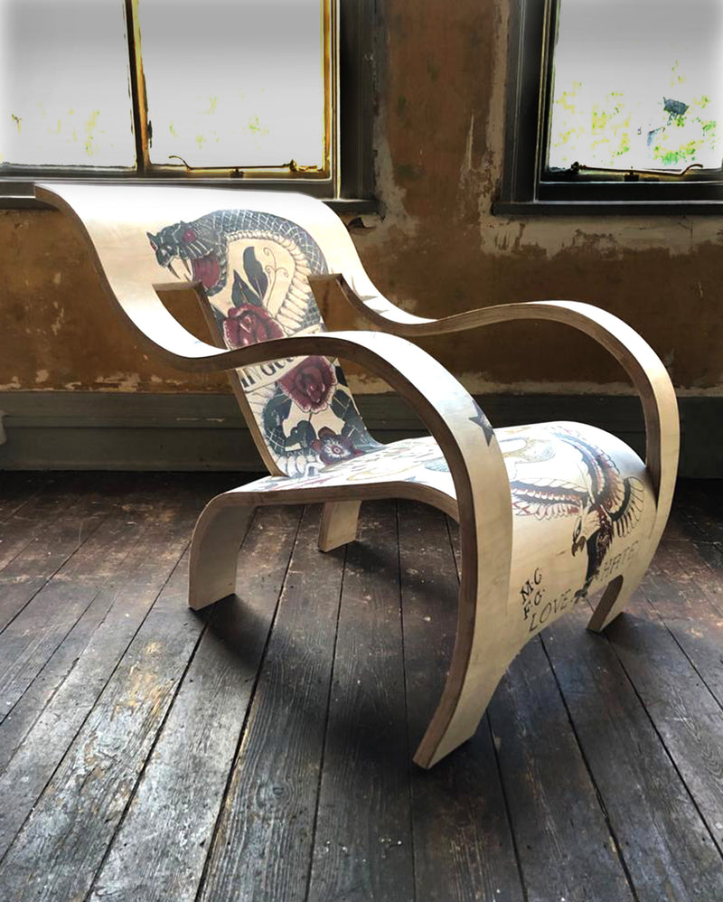 Plywood chair, designed by Tim Sheward and Andy mcguigan. 