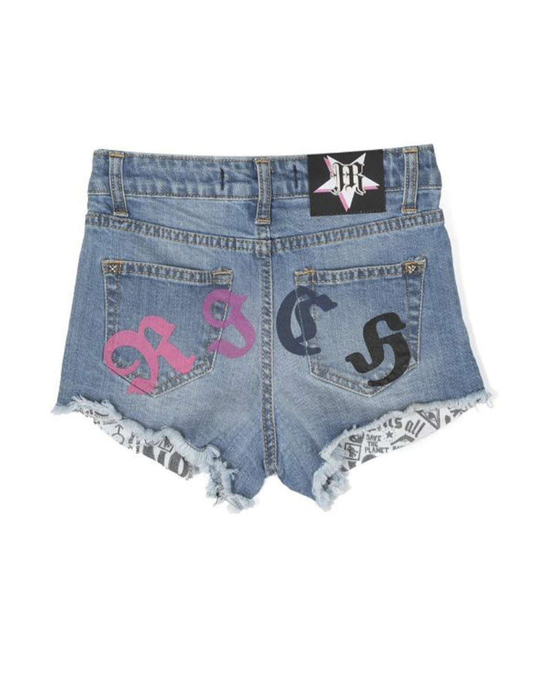 DENIM SHORT WITH CONTRASTING LOGO ON THE BACK